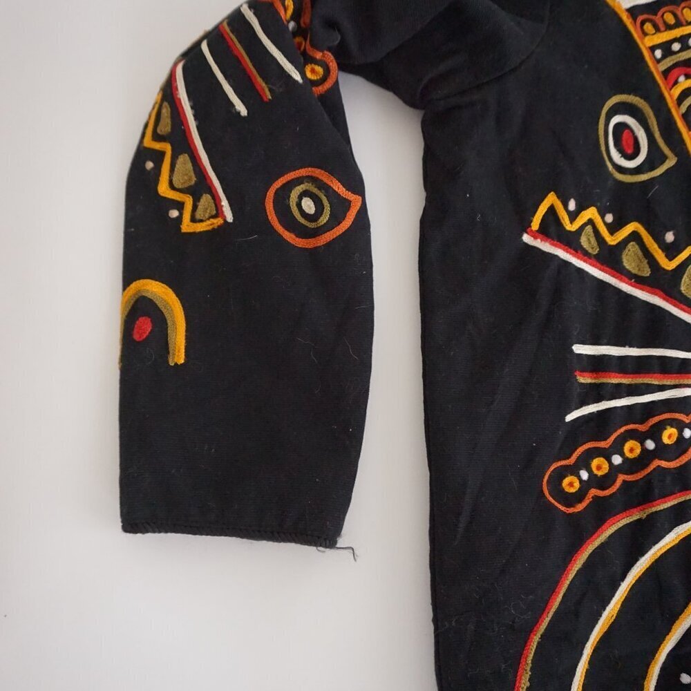 Vintage Indigo Moon Embroidered Black Jacket Boho Artsy Eclectic Grandmacore L - Picture 7 of 10